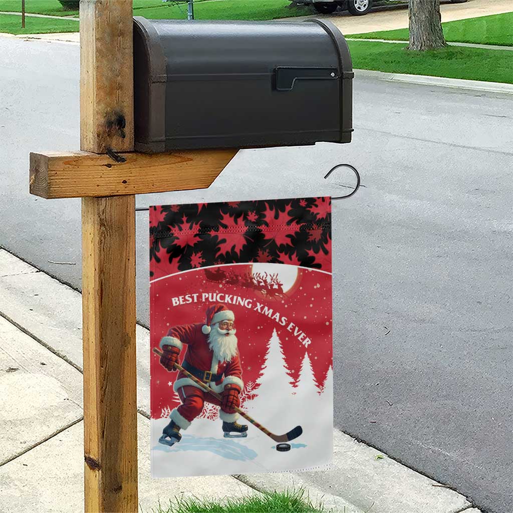 Canada Christmas Garden Flag Santa Claus Hockey Player - Maple Leaves Pattern - Wonder Print Shop