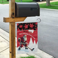 Canada Christmas Garden Flag Santa Claus Hockey Player - Maple Leaves Pattern - Wonder Print Shop