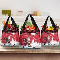 Canada Christmas Grocery Bag Santa Claus Hockey Player - Maple Leaves Pattern