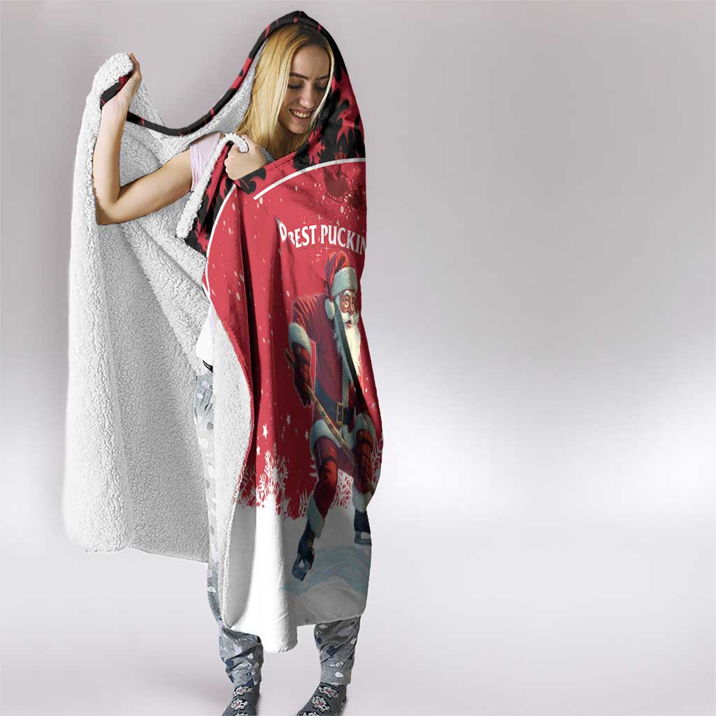 Canada Christmas Hooded Blanket Santa Claus Hockey Player - Maple Leaves Pattern
