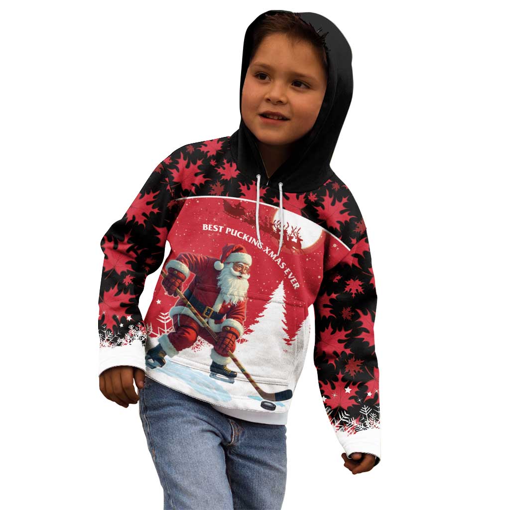 Personalized Canada Christmas Kid Hoodie Santa Claus Hockey Player - Maple Leaves Pattern - Wonder Print Shop