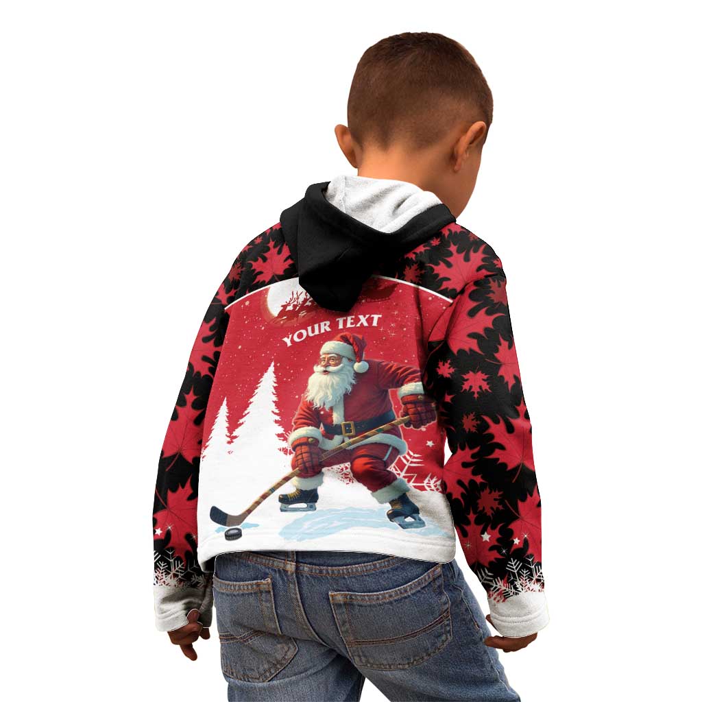 Personalized Canada Christmas Kid Hoodie Santa Claus Hockey Player - Maple Leaves Pattern - Wonder Print Shop