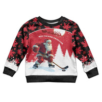 Personalized Canada Christmas Kid Ugly Christmas Sweater Santa Claus Hockey Player - Maple Leaves Pattern - Wonder Print Shop