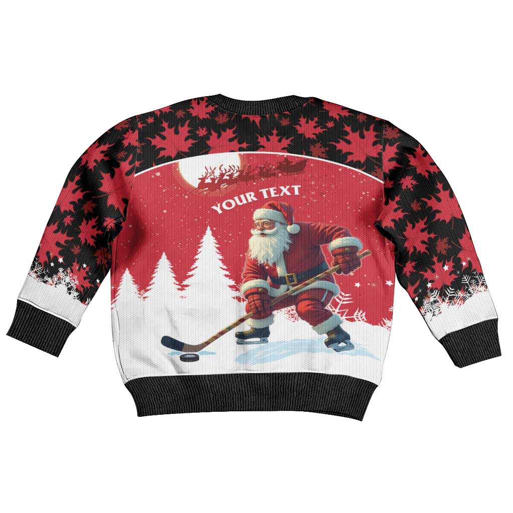 Personalized Canada Christmas Kid Ugly Christmas Sweater Santa Claus Hockey Player - Maple Leaves Pattern - Wonder Print Shop