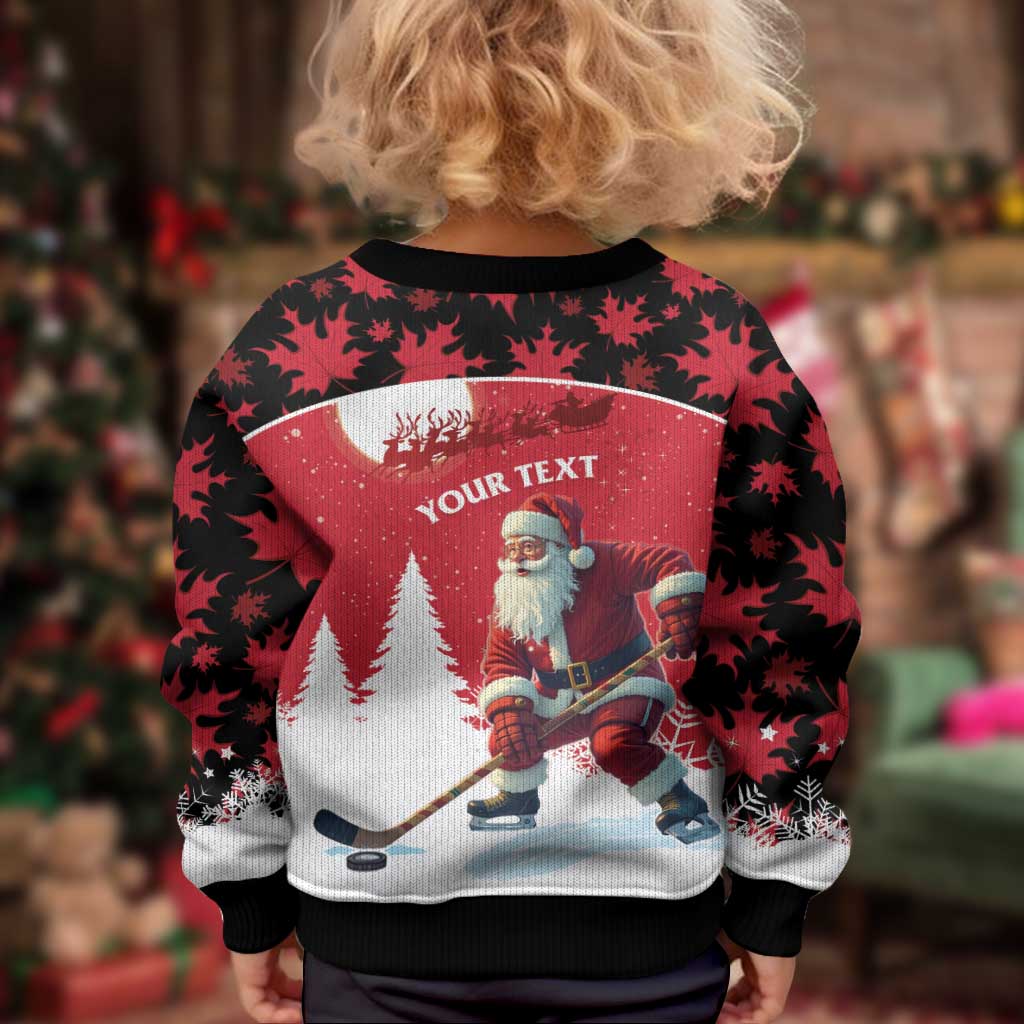 Personalized Canada Christmas Kid Ugly Christmas Sweater Santa Claus Hockey Player - Maple Leaves Pattern - Wonder Print Shop