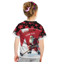 Personalized Canada Christmas Kid T Shirt Santa Claus Hockey Player - Maple Leaves Pattern - Wonder Print Shop