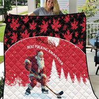 Canada Christmas Quilt Santa Claus Hockey Player - Maple Leaves Pattern - Wonder Print Shop