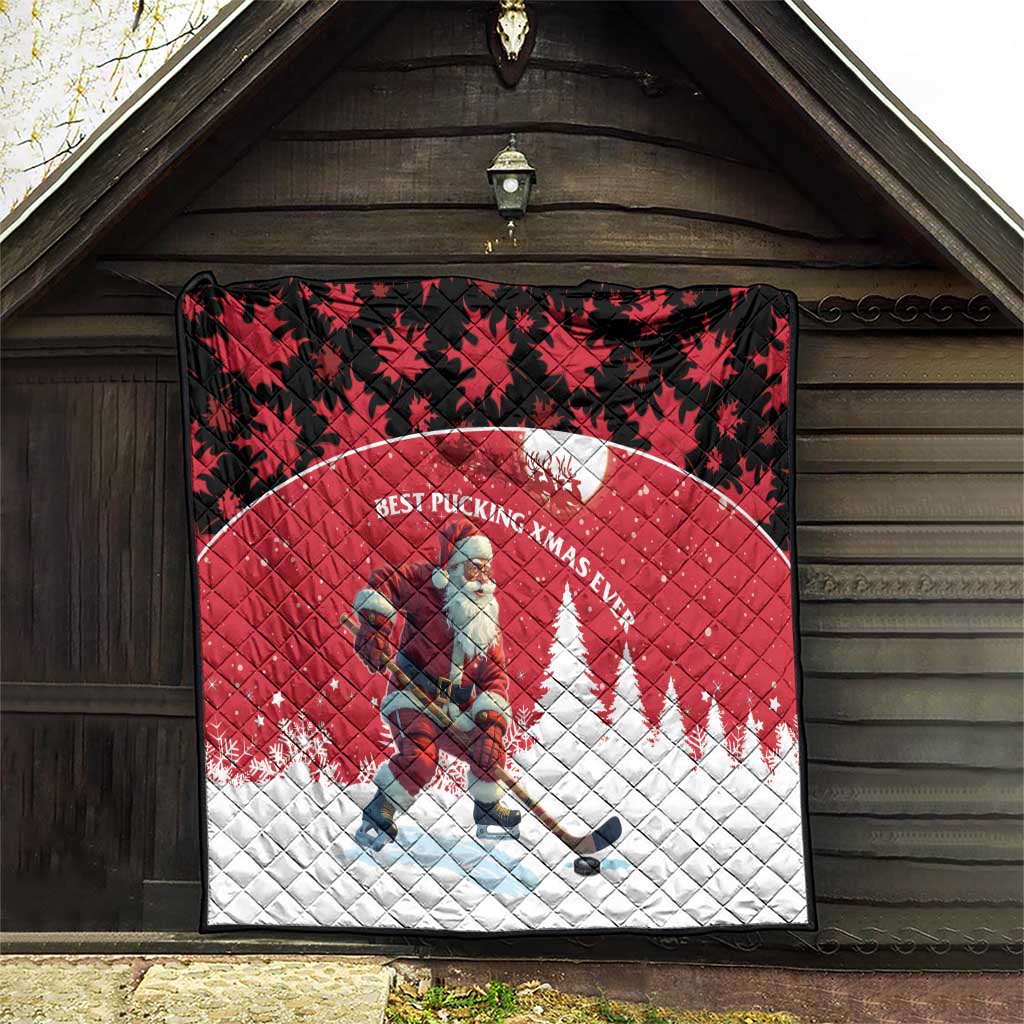 Canada Christmas Quilt Santa Claus Hockey Player - Maple Leaves Pattern - Wonder Print Shop