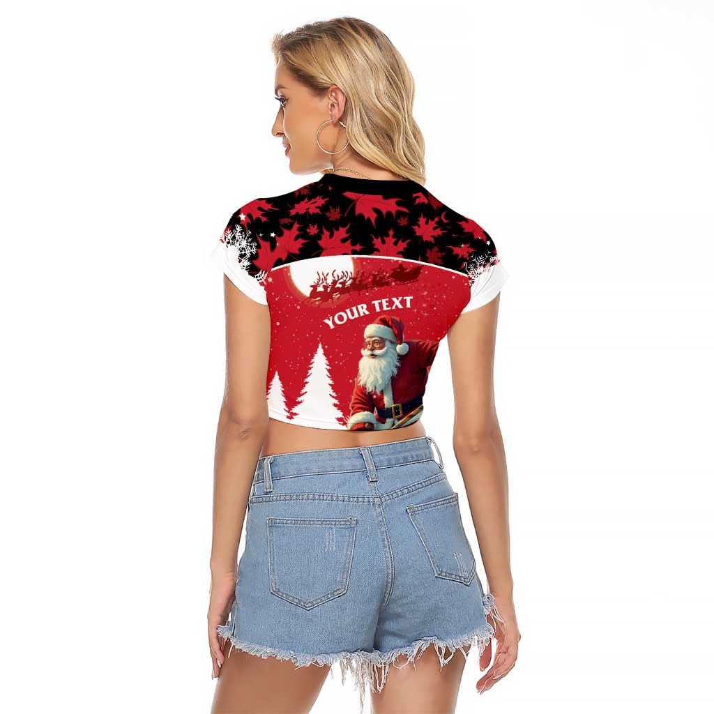Personalized Canada Christmas Raglan Cropped T Shirt Santa Claus Hockey Player - Maple Leaves Pattern - Wonder Print Shop