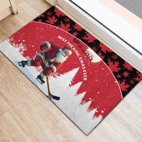 Canada Christmas Rubber Doormat Santa Claus Hockey Player - Maple Leaves Pattern - Wonder Print Shop
