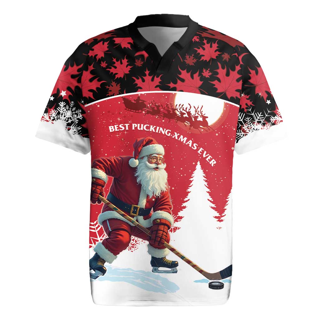 Personalized Canada Christmas Rugby Jersey Santa Claus Hockey Player - Maple Leaves Pattern - Wonder Print Shop