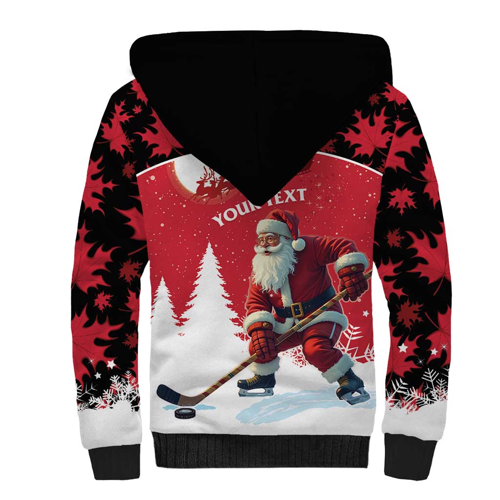 Personalized Canada Christmas Sherpa Hoodie Santa Claus Hockey Player - Maple Leaves Pattern - Wonder Print Shop