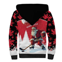 Personalized Canada Christmas Sherpa Hoodie Santa Claus Hockey Player - Maple Leaves Pattern - Wonder Print Shop