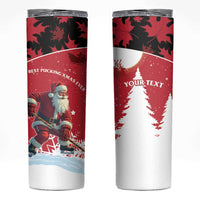 Personalized Canada Christmas Skinny Tumbler Santa Claus Hockey Player - Maple Leaves Pattern - Wonder Print Shop
