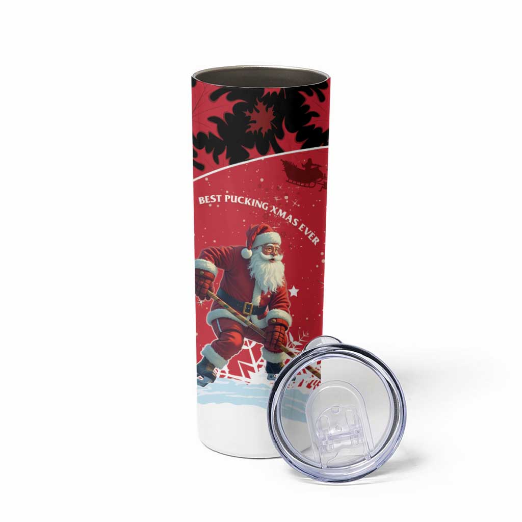 Personalized Canada Christmas Skinny Tumbler Santa Claus Hockey Player - Maple Leaves Pattern - Wonder Print Shop