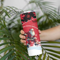 Personalized Canada Christmas Skinny Tumbler Santa Claus Hockey Player - Maple Leaves Pattern - Wonder Print Shop