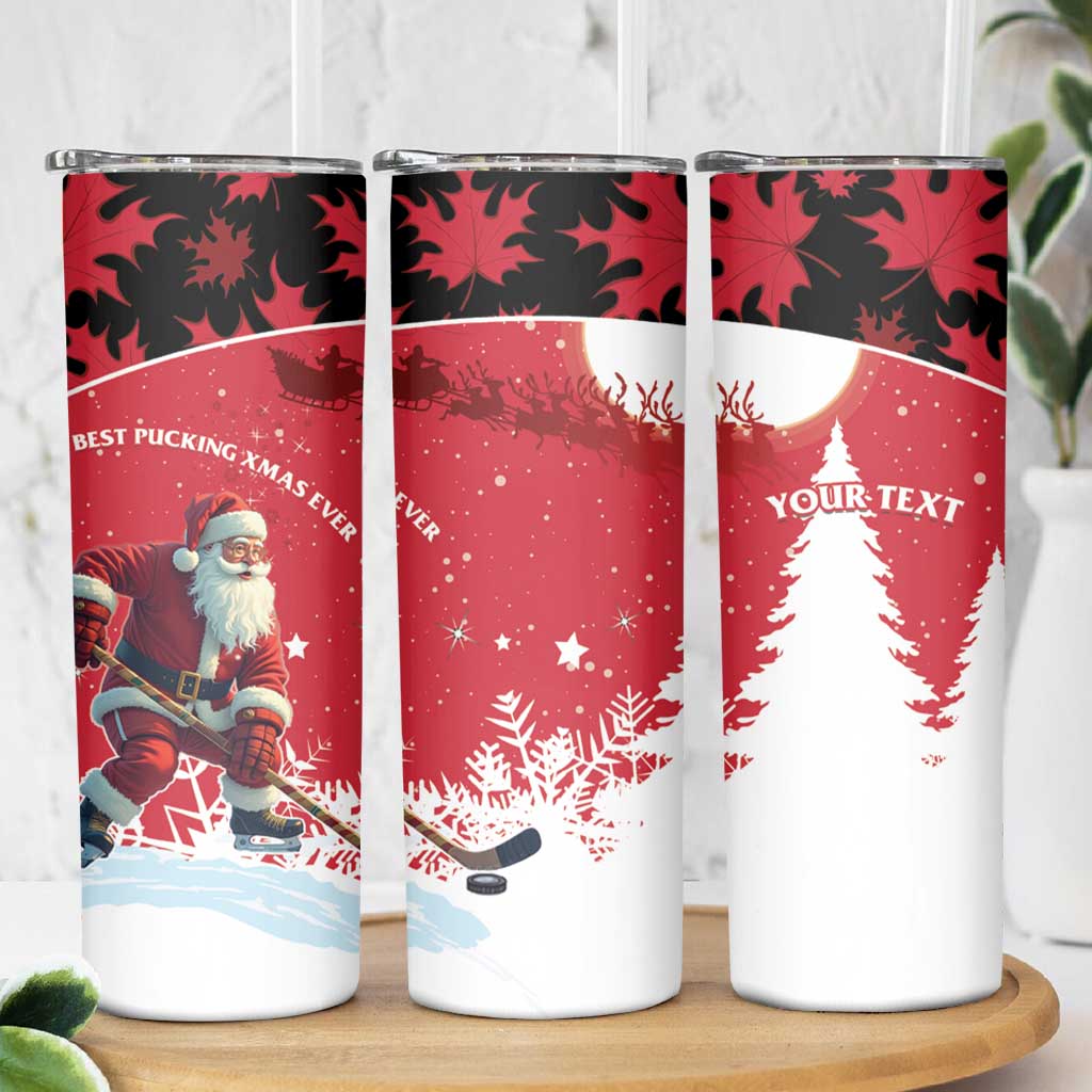 Personalized Canada Christmas Skinny Tumbler Santa Claus Hockey Player - Maple Leaves Pattern - Wonder Print Shop