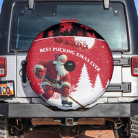 Canada Christmas Spare Tire Cover Santa Claus Hockey Player - Maple Leaves Pattern - Wonder Print Shop