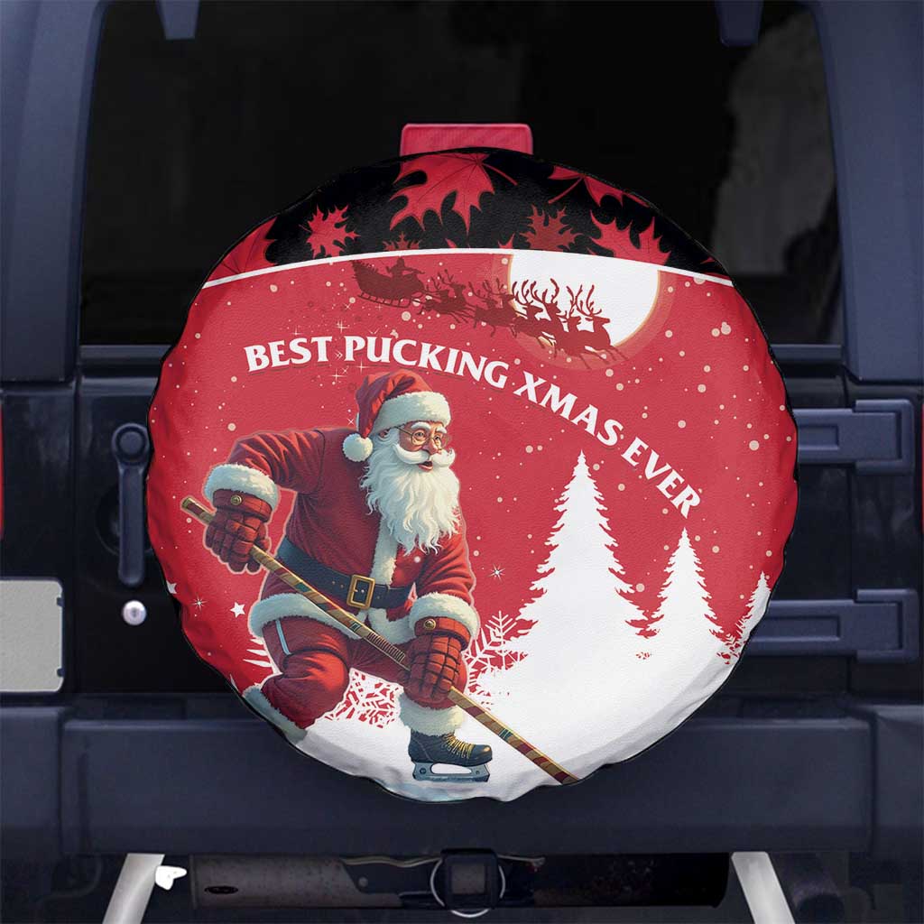 Canada Christmas Spare Tire Cover Santa Claus Hockey Player - Maple Leaves Pattern - Wonder Print Shop