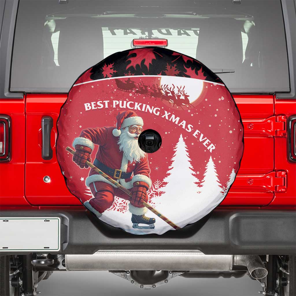 Canada Christmas Spare Tire Cover Santa Claus Hockey Player - Maple Leaves Pattern - Wonder Print Shop