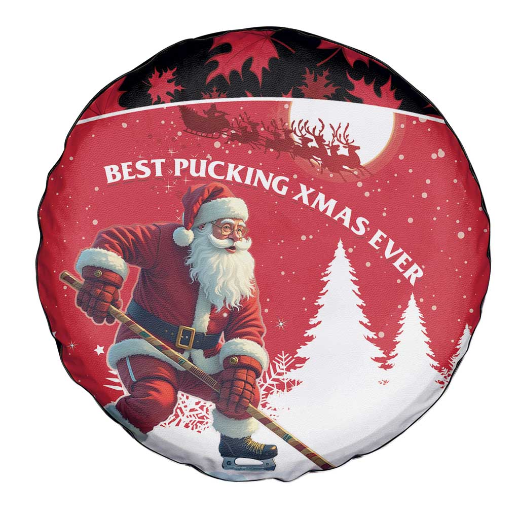 Canada Christmas Spare Tire Cover Santa Claus Hockey Player - Maple Leaves Pattern - Wonder Print Shop