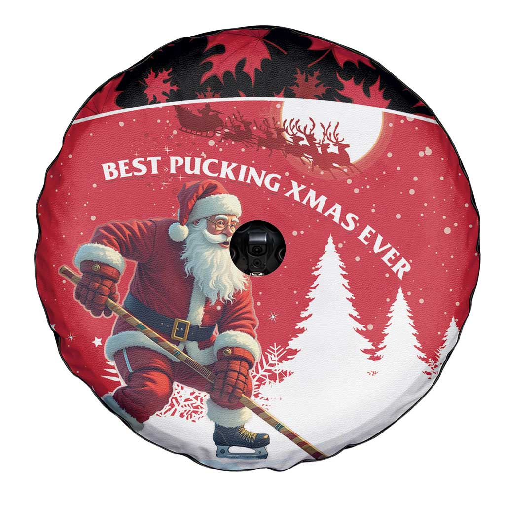Canada Christmas Spare Tire Cover Santa Claus Hockey Player - Maple Leaves Pattern - Wonder Print Shop