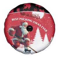 Canada Christmas Spare Tire Cover Santa Claus Hockey Player - Maple Leaves Pattern - Wonder Print Shop