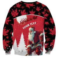 Personalized Canada Christmas Sweatshirt Santa Claus Hockey Player - Maple Leaves Pattern - Wonder Print Shop