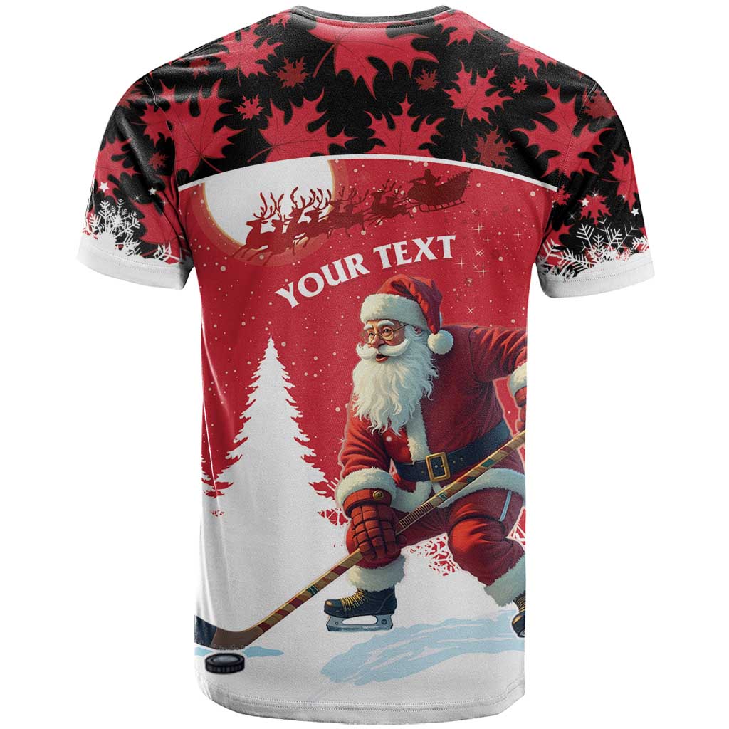 Personalized Canada Christmas T Shirt Santa Claus Hockey Player - Maple Leaves Pattern - Wonder Print Shop