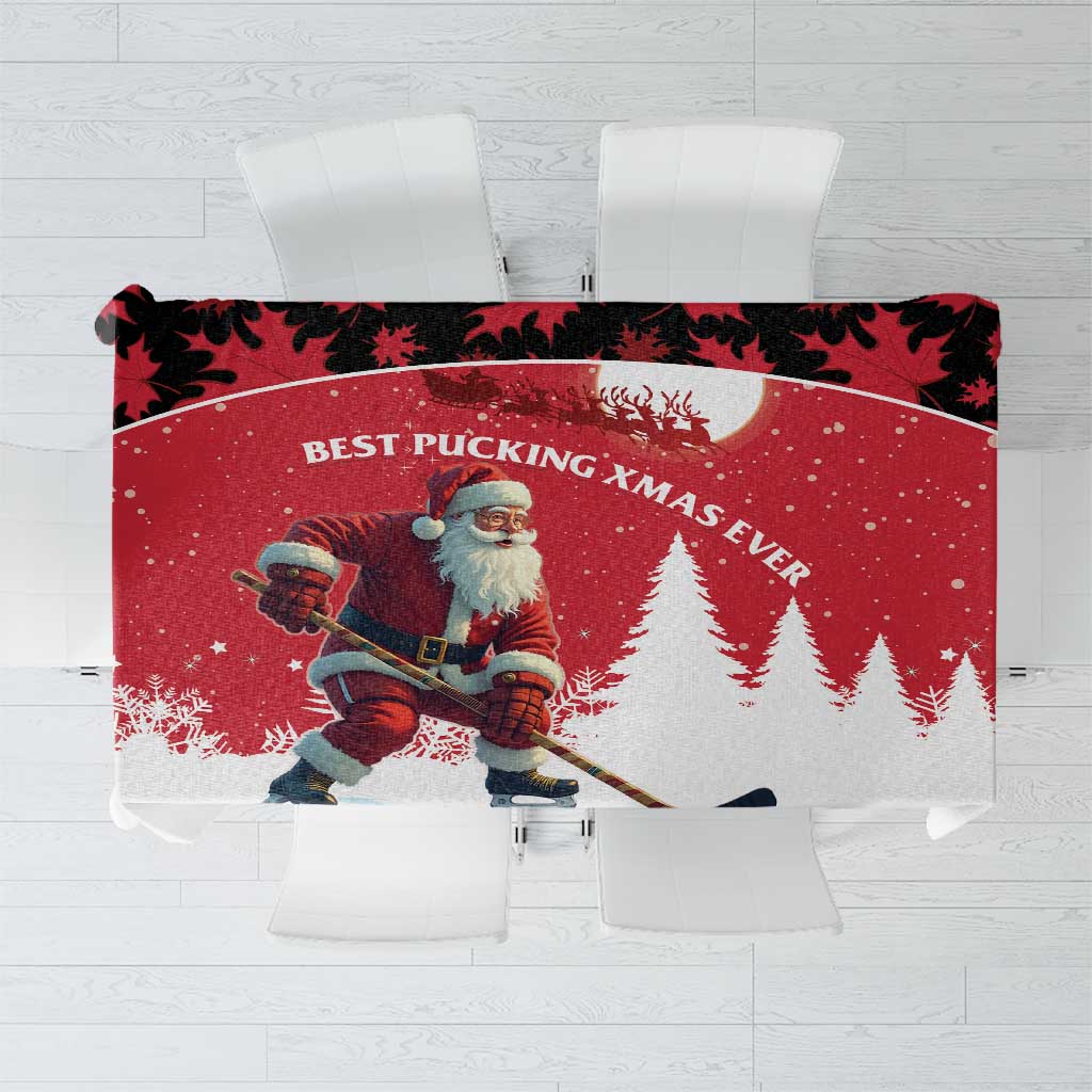 Canada Christmas Tablecloth Santa Claus Hockey Player - Maple Leaves Pattern - Wonder Print Shop