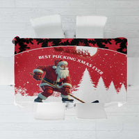 Canada Christmas Tablecloth Santa Claus Hockey Player - Maple Leaves Pattern - Wonder Print Shop
