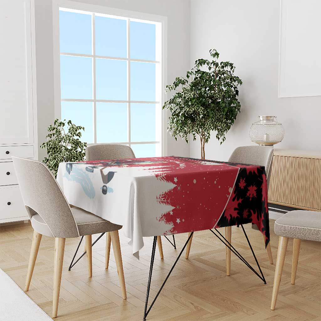 Canada Christmas Tablecloth Santa Claus Hockey Player - Maple Leaves Pattern - Wonder Print Shop
