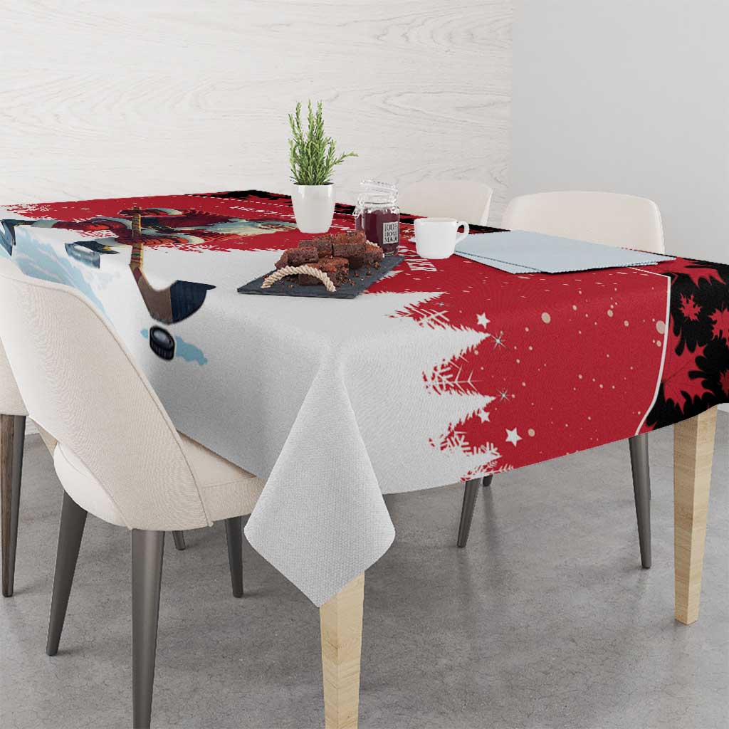 Canada Christmas Tablecloth Santa Claus Hockey Player - Maple Leaves Pattern - Wonder Print Shop