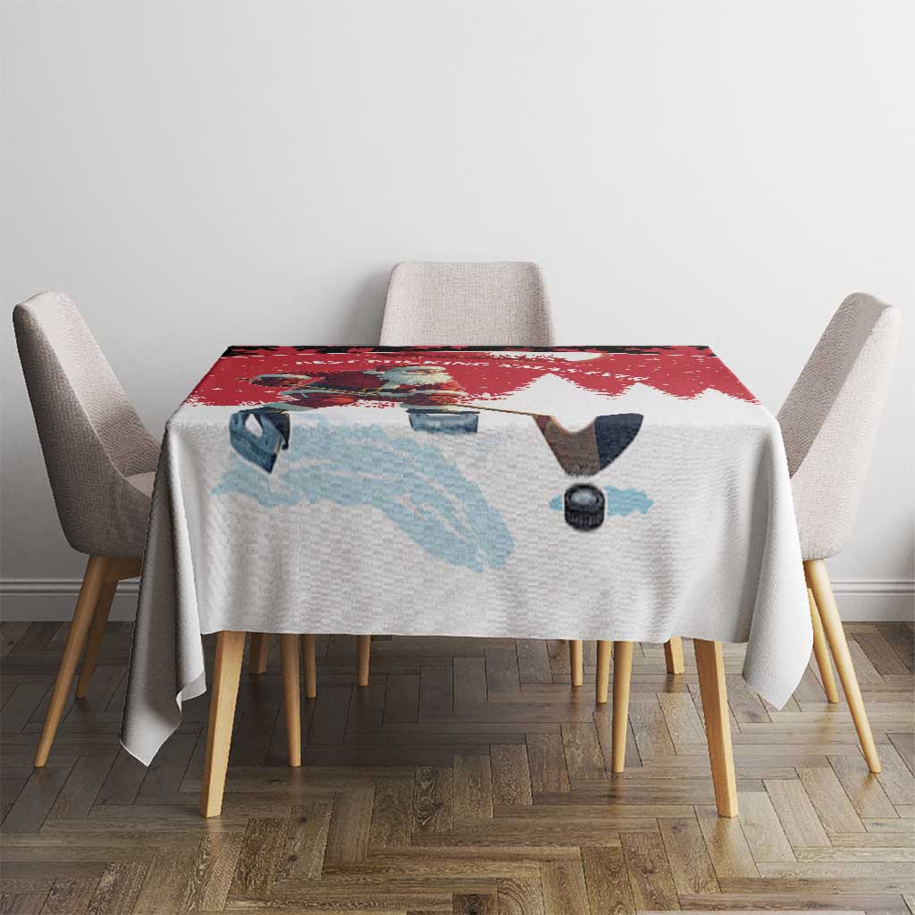 Canada Christmas Tablecloth Santa Claus Hockey Player - Maple Leaves Pattern - Wonder Print Shop