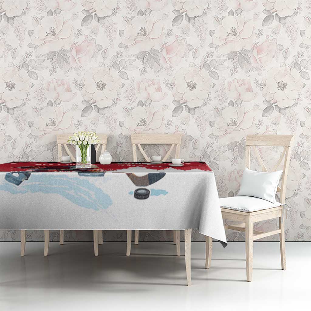 Canada Christmas Tablecloth Santa Claus Hockey Player - Maple Leaves Pattern - Wonder Print Shop