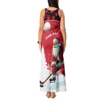 Personalized Canada Christmas Tank Maxi Dress Santa Claus Hockey Player - Maple Leaves Pattern - Wonder Print Shop