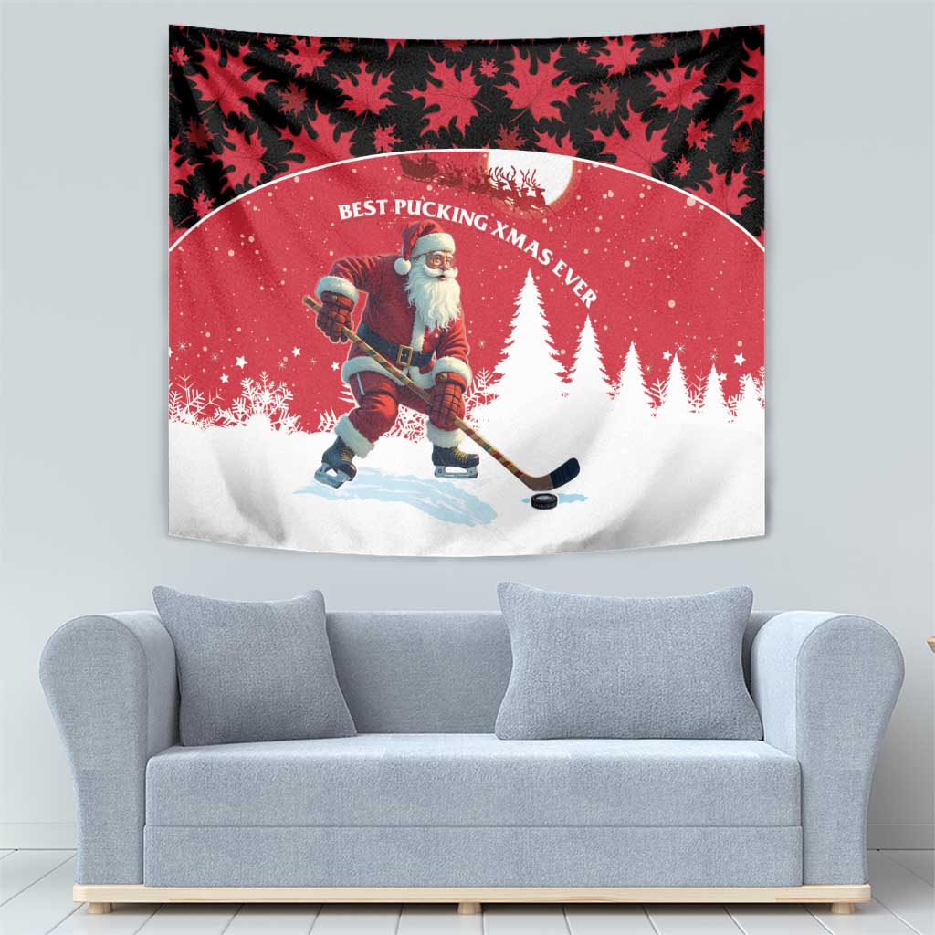Canada Christmas Tapestry Santa Claus Hockey Player - Maple Leaves Pattern - Wonder Print Shop