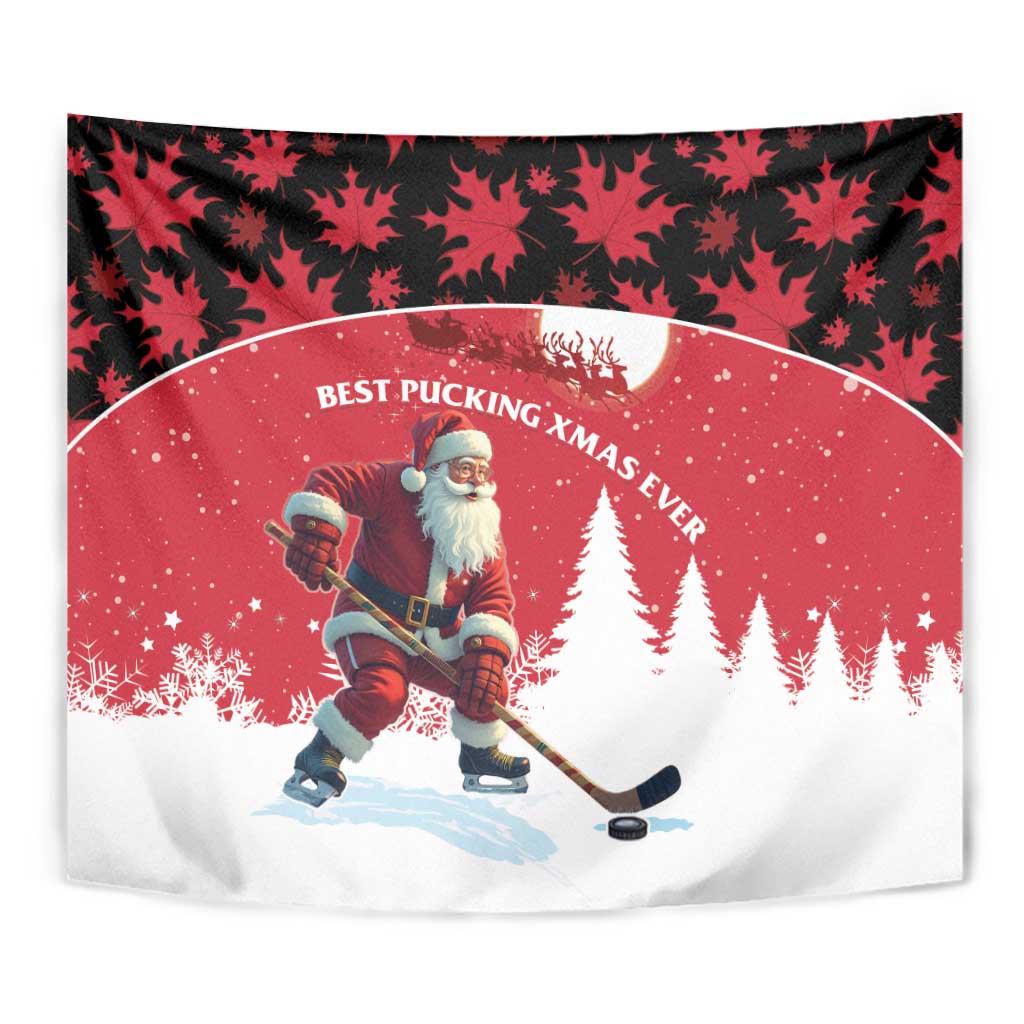 Canada Christmas Tapestry Santa Claus Hockey Player - Maple Leaves Pattern - Wonder Print Shop