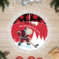 Personalized Canada Christmas Tree Skirt Santa Claus Hockey Player - Maple Leaves Pattern - Wonder Print Shop