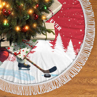 Personalized Canada Christmas Tree Skirt Santa Claus Hockey Player - Maple Leaves Pattern - Wonder Print Shop