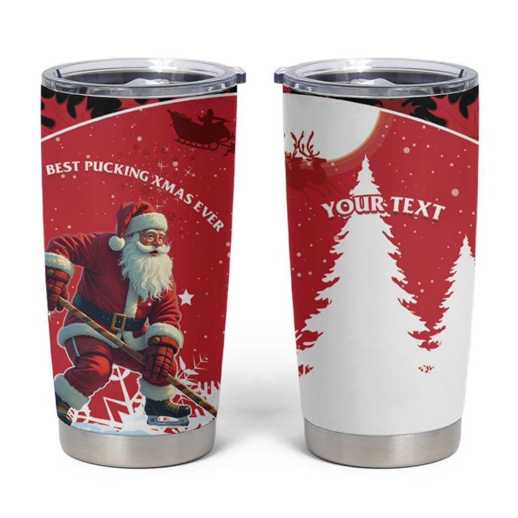 Personalized Canada Christmas Tumbler Cup Santa Claus Hockey Player - Maple Leaves Pattern - Wonder Print Shop
