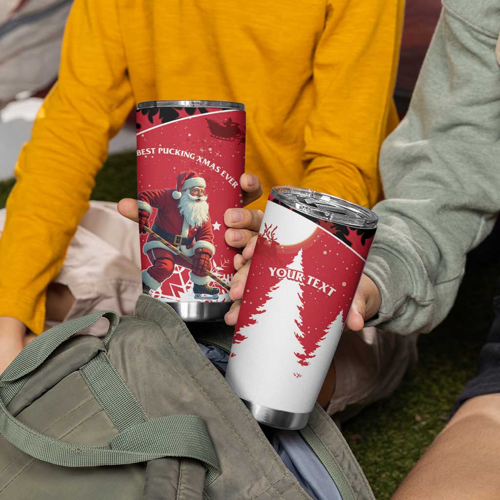 Personalized Canada Christmas Tumbler Cup Santa Claus Hockey Player - Maple Leaves Pattern - Wonder Print Shop