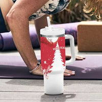 Personalized Canada Christmas Tumbler With Handle Santa Claus Hockey Player - Maple Leaves Pattern - Wonder Print Shop