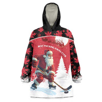 Personalized Canada Christmas Wearable Blanket Hoodie Santa Claus Hockey Player - Maple Leaves Pattern - Wonder Print Shop