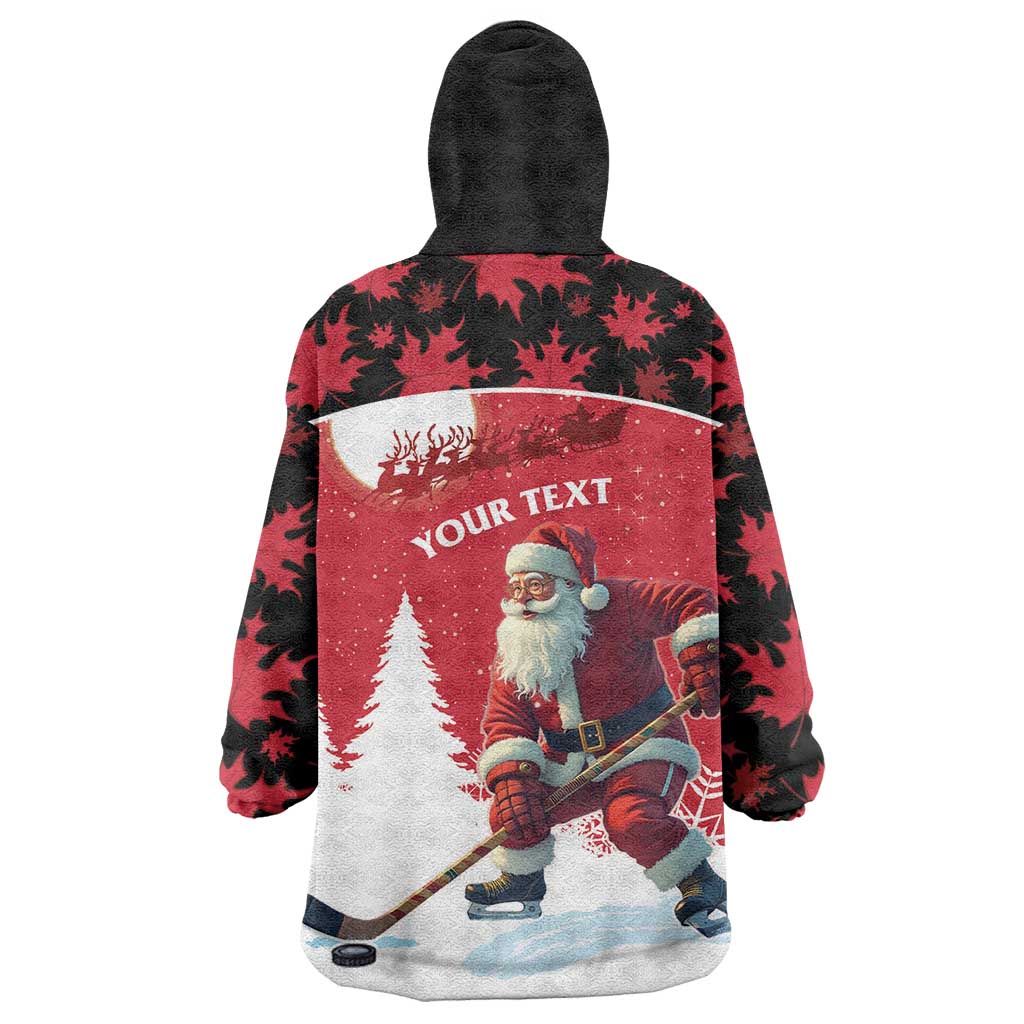 Personalized Canada Christmas Wearable Blanket Hoodie Santa Claus Hockey Player - Maple Leaves Pattern - Wonder Print Shop
