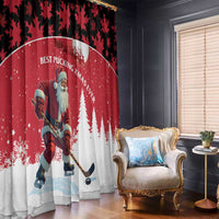 Canada Christmas Window Curtain Santa Claus Hockey Player - Maple Leaves Pattern - Wonder Print Shop