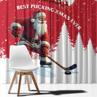 Canada Christmas Window Curtain Santa Claus Hockey Player - Maple Leaves Pattern - Wonder Print Shop