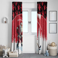 Canada Christmas Window Curtain Santa Claus Hockey Player - Maple Leaves Pattern - Wonder Print Shop
