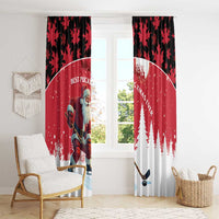 Canada Christmas Window Curtain Santa Claus Hockey Player - Maple Leaves Pattern - Wonder Print Shop