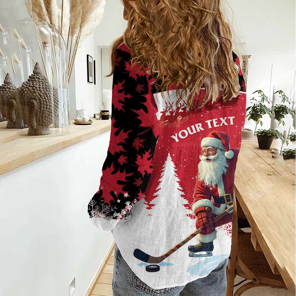 Personalized Canada Christmas Women Casual Shirt Santa Claus Hockey Player - Maple Leaves Pattern - Wonder Print Shop